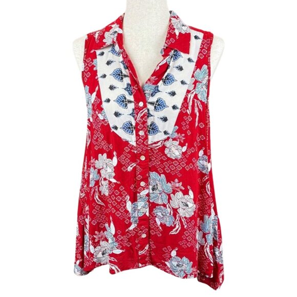 STYLE & COMPANY RED, WHITE AND BLUE SLEEVELESS BUTTON UP TOP, SIZE S - Picture 1 of 4